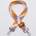 Adjustable woven strap with blue and orange geometric patterns and black metal hooks - No. 321 / Gunmetal
