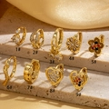 Colección de nueve pendientes de aro en cobre dorado con circonitas de corazón y serpiente - Estilo 1(1#)