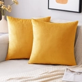 Set of two yellow velvet square pillow covers on a cozy beige sofa in a home setting - 22# Golden / 40*40cm