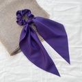 Elegante elastico per capelli in raso viola scuro con lunghi nastri su lino testurizzato - 4# Viola