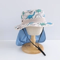 Cappello da sole traspirante con stampa dinosauro, protezione nuca e laccio per bambini - Taglia 50 (1-3 anni) / Beige