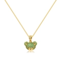 Hip hop style gold necklace with full green rhinestone pavé bear pendant on white background - 18K Gold / Green Bear