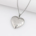 Silver heart locket necklace with vintage floral relief pattern on polished metal surface - Patterned Heart 29*29/Steel
