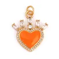 Golden heart pendant with orange enamel and evil eye motif accented by white rhinestones - Crown Heart Evil Eye Orange