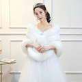 Châle de mariée élégant en fausse fourrure blanche avec broche pour robe de mariée - Grand Enveloppement en Fausse Fourrure de Lapin Blanche / 100-135CM