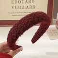 Winter plush wine red headband with soft teddy fleece texture and retro volume style - Burgundy Teddy Velvet