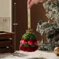 Plush Christmas tree ornament in red green and pink with gold star and change ribbon - Cranberry Green