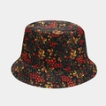 Reversible bucket hat with vintage folk berry print on black canvas for outdoor protection - M (56-58cm) / 21# Folk Floral Print