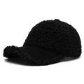 Gorra de béisbol de invierno para mujer en lana de cordero negra y felpa suave - Ajustable / Negro