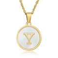 18K gold plated stainless steel necklace with shell pendant featuring letter Y - White Mother of Pearl Letter Y