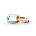 Double oval ring link connector with vibrant blue, orange, and purple gradient finish - LJQ14-Colorful Gradient Double Link Nested Connector