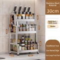 Three-tier stainless steel kitchen rack 63cm high for spice and knife storage - Triple Layer 30cm + Knife Rack + Hooks