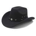 Classic black wool felt western cowboy hat with metal bull head studs and decorative band - M(56-58cm) / Black
