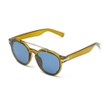 Brown translucent frame sunglasses with blue lenses and metallic double bridge - Tea Frame Blue Lens