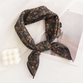 Floral square silk scarf in dark grey with orange and blue blossom prints - 65*65cm / Dark Grey Floral