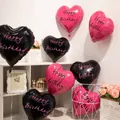 18-inch heart-shaped birthday foil balloons in rose red and black with white ribbons - 18 Inch Double Sided Rose Red + Black Happy Birthday (10PCS)