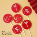 Traditional Chinese lion dance cake toppers set with red lion and koi carp motifs - Guochao Topper Set (6 Pcs)