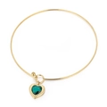 Gold-plated stainless steel necklace featuring a vibrant green glass heart pendant - Gold Tender Green Heart Style (KN233269-Z)