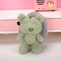 Cute green teddy bear keychain plush coin purse and lipstick pouch in soft sherpa fabric - Bear Bag - Dark Gray