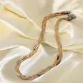 Three-tone braided 18K gold silver and rose gold snake chain necklace for women - Tricolor Braided Choker / Triple Layer Tricolor
