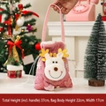 Pink velvet Christmas gift bag featuring a 3D white reindeer and heart decorations - Pink Sequins Handbag Elk