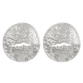 Minimalist silver round stud earrings with hammered texture and irregular relief design - Steel Color Embossed Round (A-1152)
