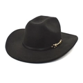 Cappello Fedora classico in feltro di lana nero con fascia in pelle e fibbia dorata su bianco - M (56-58cm) / Nero