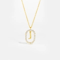 Elegance 18K gold plated S925 silver necklace featuring an oval letter J pendant with zircons - Letter J