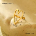 Detailed dimensions of gold hollow heart titanium steel ring, 1.7g weight and 2.4cm height - Hollow 3D Heart Gold Open Ring (NMSR-F627-2)