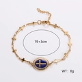 Pulsera religiosa de acero inoxidable dorado con esmalte azul y cadena ajustable de 19+3cm - Oro de 18K