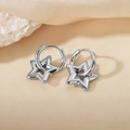 Polished silver star pendant hoop earrings in minimalist titanium steel for women - Five-pointed Star Pendant / Steel