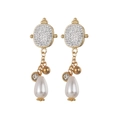 Pendientes bohemios de acero oro 18K con cristales y perlas en forma de pera - Dorado Perla Blanca