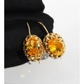 Vintage gold oval earrings with faceted yellow zircon stones in a retro luxury style - Style 4 - Yellow