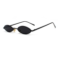 Retro oval black metal sunglasses with minimalist frame shown from a side view angle - Black Frame Black Grey Lens