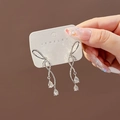 Silver drop earrings with sparkling water drop pendants and cubic zirconia stones - E5526-4 Silver Long Waterdrop Full Rhinestone Drop Earrings