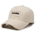 Beige vintage baseball cap with LA&DH embroidery and distressed torn brim details - Adjustable / Light Beige