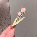 Barrette à cheveux tulipe en émail rose et jaune avec pince bec de canard argentée - Rose