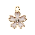 Pink cherry blossom flower pendant with gold frame and single rhinestone detail - Rhinestone Cherry Blossom Style (9922)