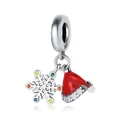 Funkelnder S925 Sterlingsilber Weihnachtsschneeflocke und roter Emaille-Hut Anhänger - Zirkonia Schneeflocke Weihnachtsmütze (0102)