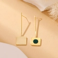Minimalist geometric gold square drop earrings with dark green enamel accent for women - Asymmetric Gold Square Pendant