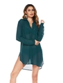 Donkergroene chiffon strand cover-up met lange mouwen en hoge zijsplit voor dames - S / Donkergroen