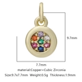 Golden round pendant with multicolor cubic zirconia stones and size dimensions - Multicolor Zirconia Style 6 / Gold