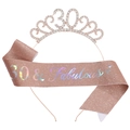 Rose gold 30th birthday set with crystal crown and pink 30 & Fabulous sash - One Size / 30th (Glitter) / Rose Gold / AB Color