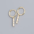 Elegant gold drop hoop earrings featuring three vertical rectangular cubic zirconia stones - 925 Silver / Golden Color (white Zircon)