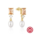 Luxury S925 silver pearl drop earrings with champagne cubic zirconia and teardrop pearls - Style #7 / Gold