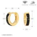 Detail of S925 sterling silver hoop earrings with black zircon and dimensions - Gold Plated 925 Silver - Black Zirconia
