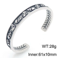 Gothic punk silver skull cuff bracelet with engraved patterns and size 61x10mm specs - Skull Relief Style (KB209294-LU)