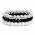 Detail of 8mm natural stone bead bracelet set with black onyx and white marble textures - 8mm White Turquoise & Onyx & White Porcelain