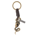 Llavero vintage de serpiente en bronce con cordón de cuero y placa grabada - Serpiente