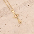 18K gold cross necklace with red heart gemstone and colorful cubic zirconia stones - Red Heart Pendant Cross (7#)